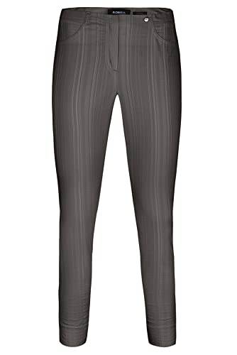 Robell Style BELLA09 – 7/8 Damenhose, Sommerhose mit Seersucker Struktur, Gerade geschnittenes Bein mit Gesässtaschen Farbe Taupe Größe 40