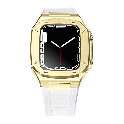 TONECY Luxuriöses Metallarmband und Gehäuse für Apple Watch, Mod-Kit 41 mm, 44 mm, 45 mm, Modifikationsset, Gummiset, iWatch Serie 8, 7, 6, SE, 5, 4 Correa (Farbe: photochrom, Größe: 44 mm)