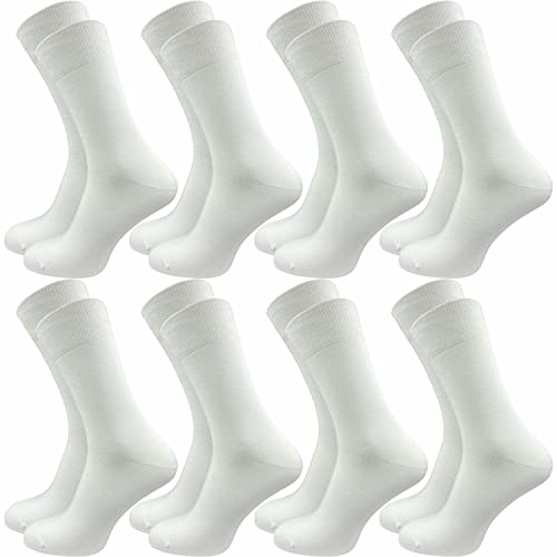 GAWILO 8 Paar Herren Socken aus 100% Baumwolle ohne drückende Naht - Komfortbund (43-46, weiß)