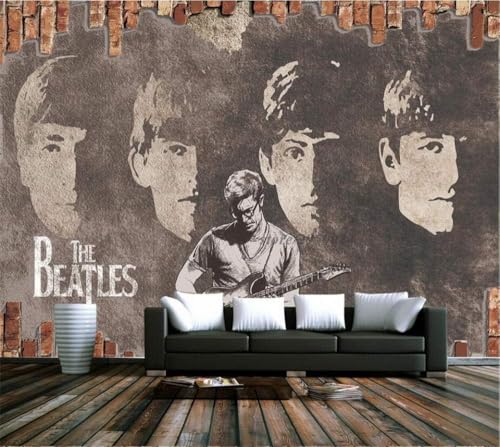 Vintage Backsteinmauer Rockband 3D Tapete Poster Restaurant Schlafzimmer Wohnzimmer Sofa TV Dekorative Wand-350cm×256cm