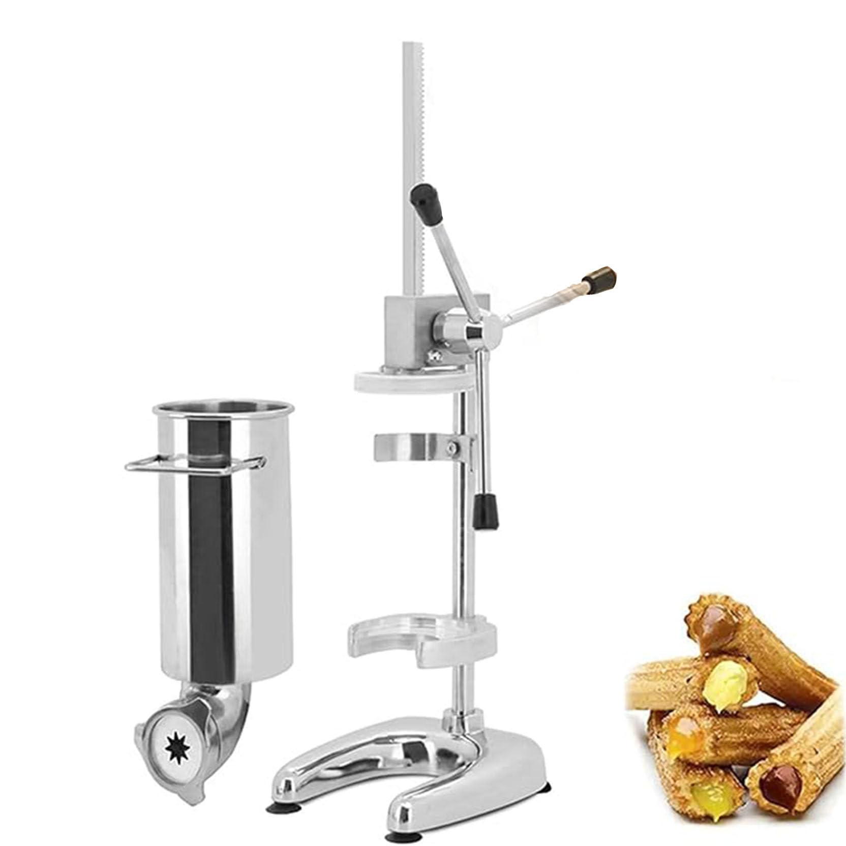 Manuelle Churro-Maschine, kommerzielle 2L, 3L, manuelle spanische Donut-Churrera, Churro-Maker-Maschine, 5 Arten von Formen, vertikale spanische Churrera-Maschine aus Edelstahl, Snack-Ausrüstung,2L