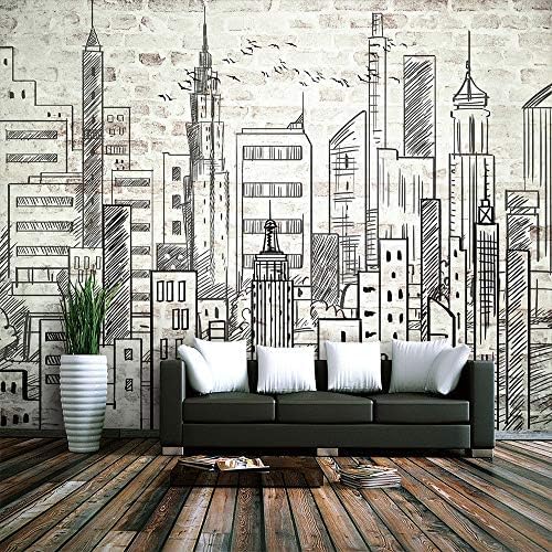 XLMING Abstrakte Malerei Grau Stadtarchitektur Küche Esszimmer Arbeitszimmer Wohnzimmer TV Hintergrund Wand 3D Tapete-350cm×256cm