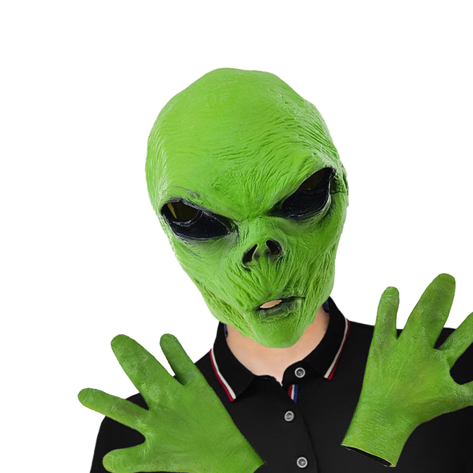 HDKEAN Alien-Maske, Handschuhe für Erwachsene, Halloween, Alien, Cosplay, Kostüm, Requisite, Halloween, Alien, Cosplay, Alien-Maske, realistische Alien-Maske für Erwachsene, Alien-Maske und Hände,