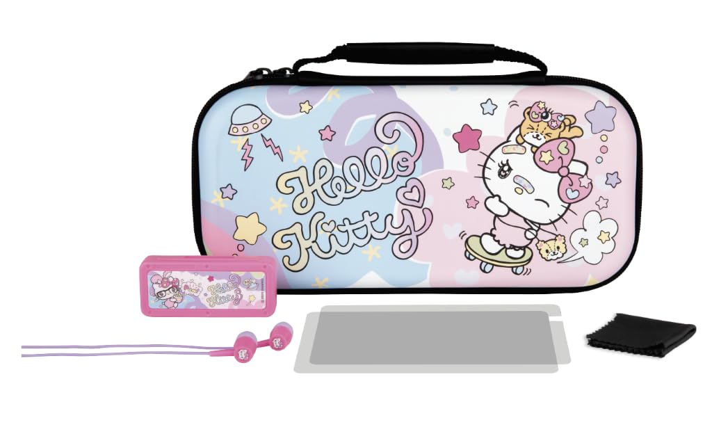 Konix Hello Kitty Gaming - Starter - Kit Zubehörpaket für Nintendo Switch, Switch Lite und Switch OLED - Tasche - Hartglas - Spielebox - Ohrhörer