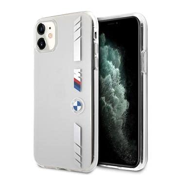 BMW Handyhülle für iPhone 11 Zoll transparent mit Silberstreifen, schützend, bequem und langlebig, Hartschale mit zugänglichen Anschlüssen, Stoßdämpfung und Signatur-Logo