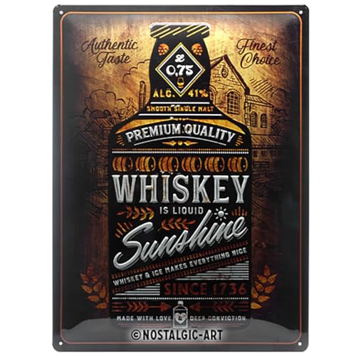 Nostalgic-Art Retro Blechschild, 30 x 40 cm, Whiskey Sunshine – Geschenk-Idee als Bar Zubehör, aus Metall, Vintage Design