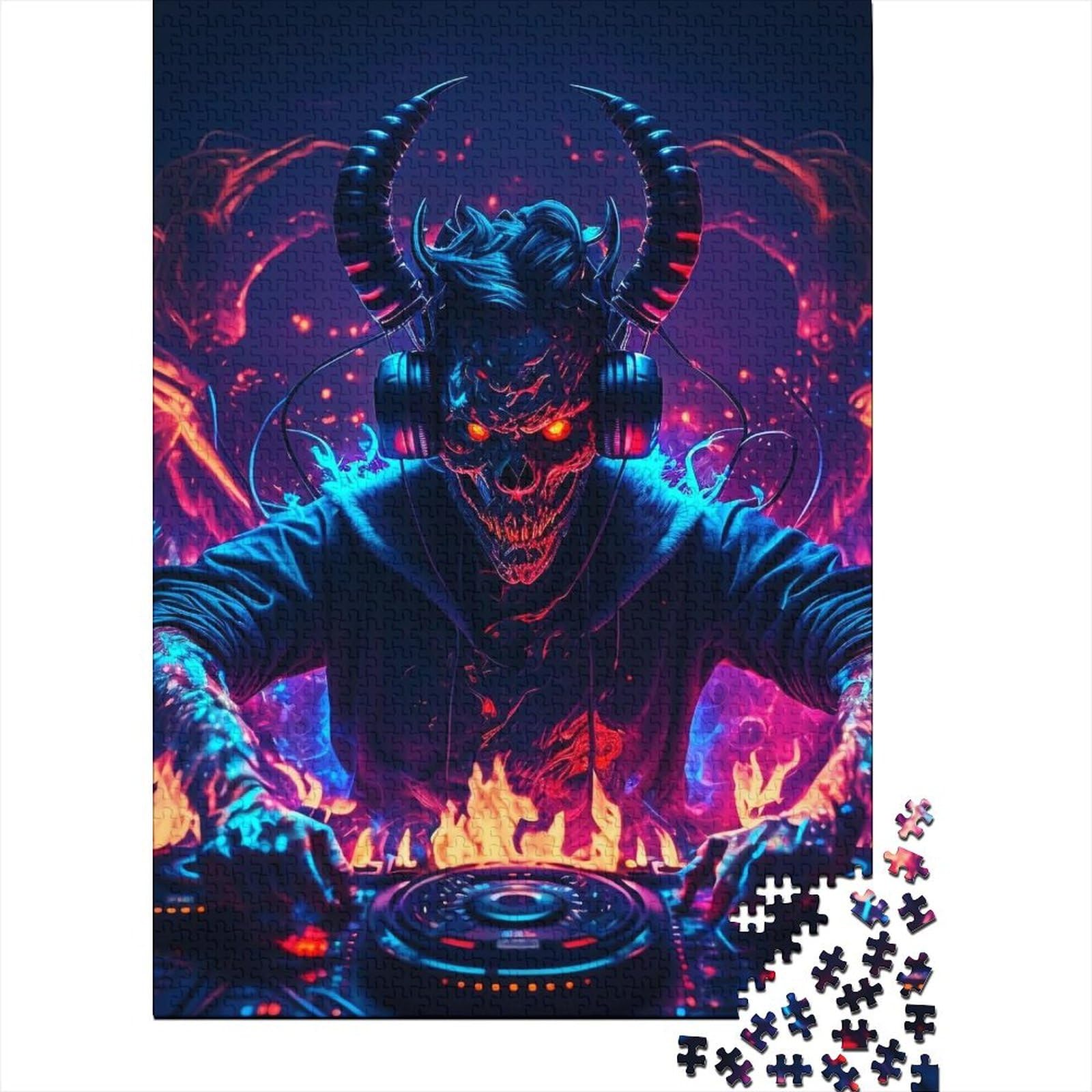 DJ The Devil Holzpuzzle für Erwachsene, Puzzlespielzeug, 1000 Puzzleteile für Erwachsene, interessante Puzzles zur Stressreduzierung (Größe 75x50cm)