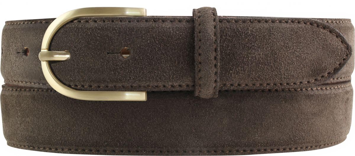 BELTINGER Damen-Gürtel aus Veloursleder 3,0 cm | Velour-Ledergürtel für Damen 30mm | Wildleder-Gürtel mit runder, goldener Gürtelschließe | Dunkelbraun 100cm