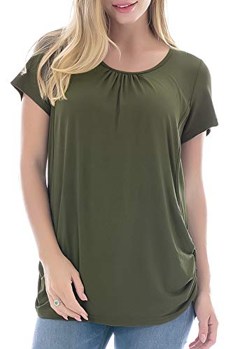 Smallshow Damen Mutterschaft Stilltop Kurzarm Umstandstop Umstandsmode Schwangerschaft Stillshirt Army Green Small