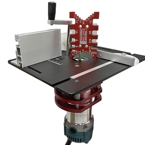 Router-Metall-Router-System-Kit, Metall-Router-Hebesystem - Oberfräsenlift aus Aluminium mit Oberplatte,Tischkreissägen-Einsatz-Grundplattensystem, manuelles Hebeset, Gravierwerkzeuge zum Schlitzen, T