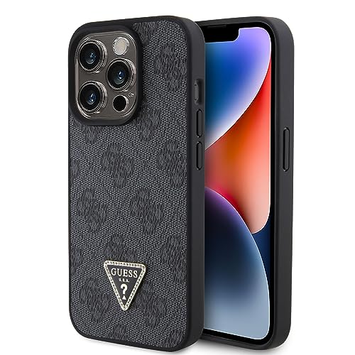 Guess GUHCP15LP4TDPK Hülle für iPhone 15 Pro 6.1" Schwarz hardcase Leather 4G Diamond Triangle