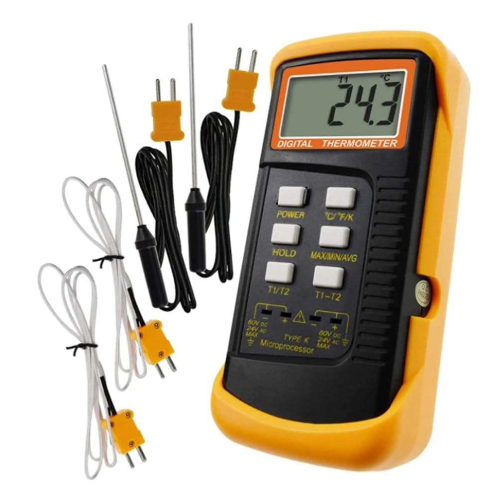 Yunnaty Präzise Temperaturmessung, Überwachung, Wärmezähler mit 4 Thermoelementsonden, Sensor, Thermoelementthermometer Typ K