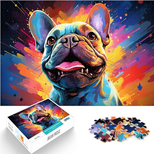 Puzzlespiel, farbenfrohe, französische Bulldogge, 1000-teiliges Puzzle für Erwachsene, Holzpuzzle, Geburtstagsgeschenk, Geschenke für oder, Wandkunst, 1000 Teile (50 x 75 cm)