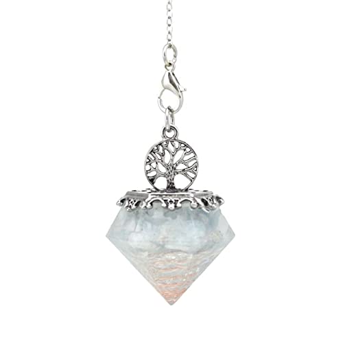 Natürlicher Kristallstein Orgon Pyramide Baum des Lebens Stein Anhänger Pendelkette für Energie Schmuck,Aquamarin