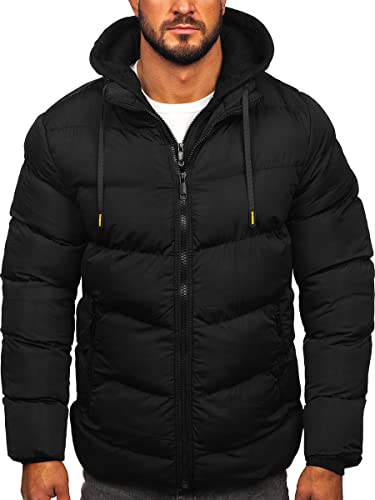 BOLF Herren Winterjacke Steppjacke Sportjacke Daunenjacke Puffer Jacket Kapuze Stehkragen Warm Gefüttert Gepolstert Wasserabweisend Winddicht Outdoor Casual Style Street Look 7325 Schwarz L [4D4]