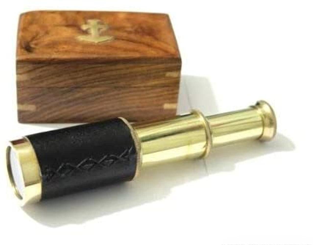 Nautical Marine Spyglass Pirate Brass Telescope with Wooden Box 6 inch