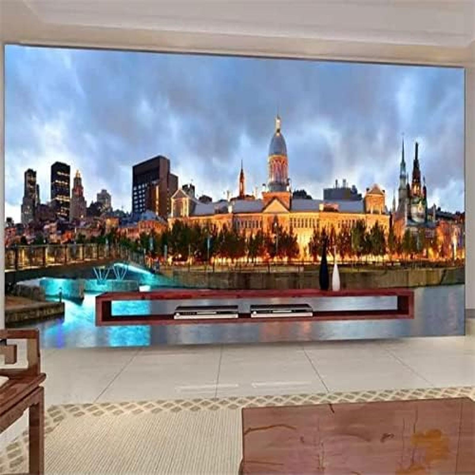 XLMING Stadt Nacht Blick Meer Und Himmel Blick 3D Tapete Wohnzimmer Sofa Schlafzimmer Esszimmer Home Dekoration Wand-250cm×170cm