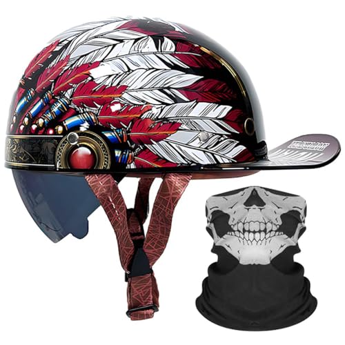 Motorrad Halbhelm Baseballmütze-Helm Halbschalenhelm Mit Gesichtsschutz ECE-Zulassung Motorradhelm Baseball Cap Skalierbare Schwarze Innenlinse Abnehmbares Futter M-2XL 57-64CM