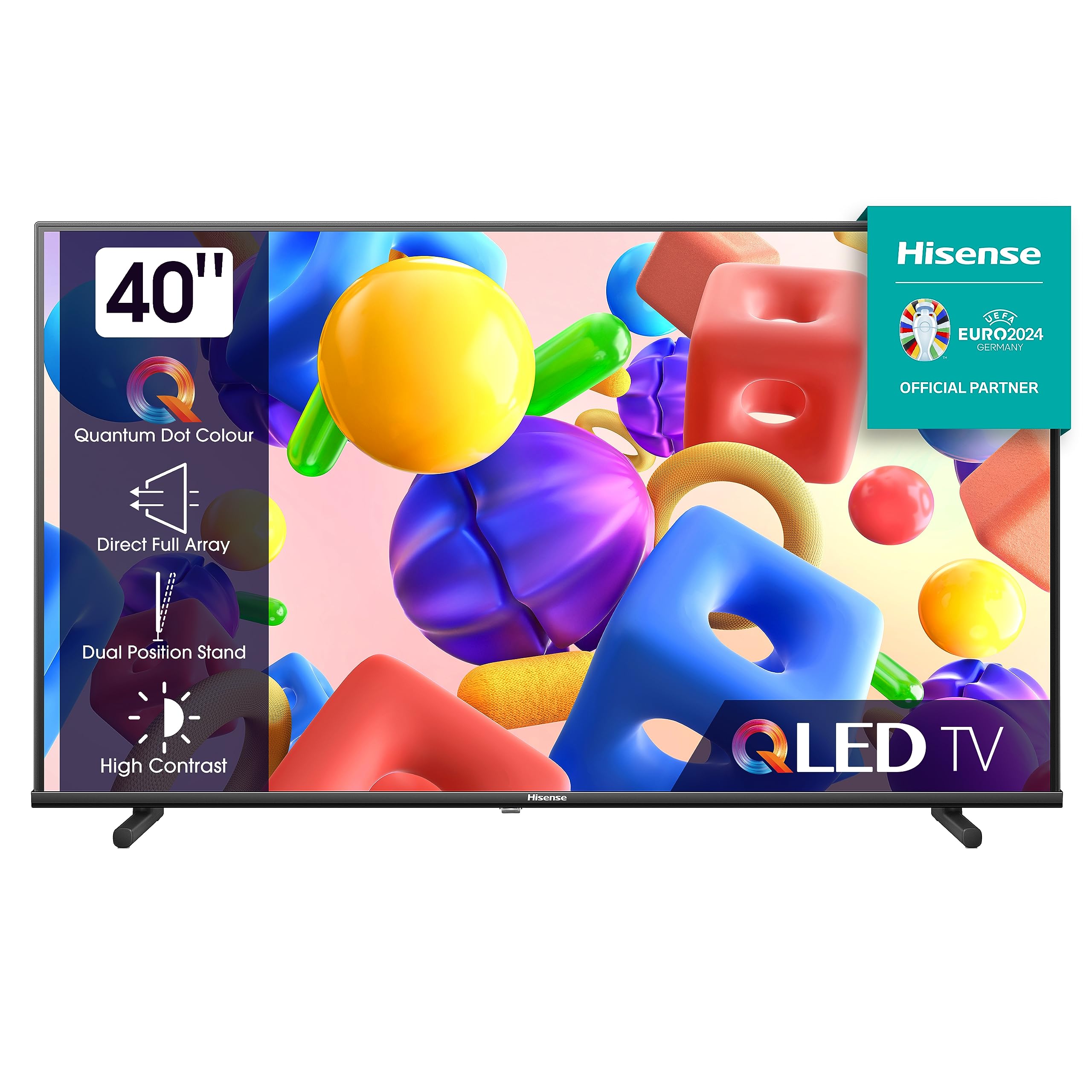 Hisense 40A5KQ 101cm (40 Zoll) QLED Fernseher Full HD, Smart TV, Triple Tuner DVB-T2 / T/C / S2 / S, USB-C, Duale Positionierung, Works with Alexa, WiFi, Game, Hotel Mode, Schwarz [2023]