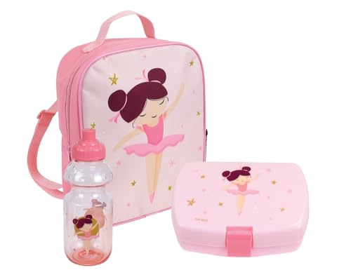 Ballerine-Tänzerin, Geschirrset für Kinder, mit 350 ml Trinkflasche, Snackbox und 5 l Thermo-Rucksack, wiederverwendbar