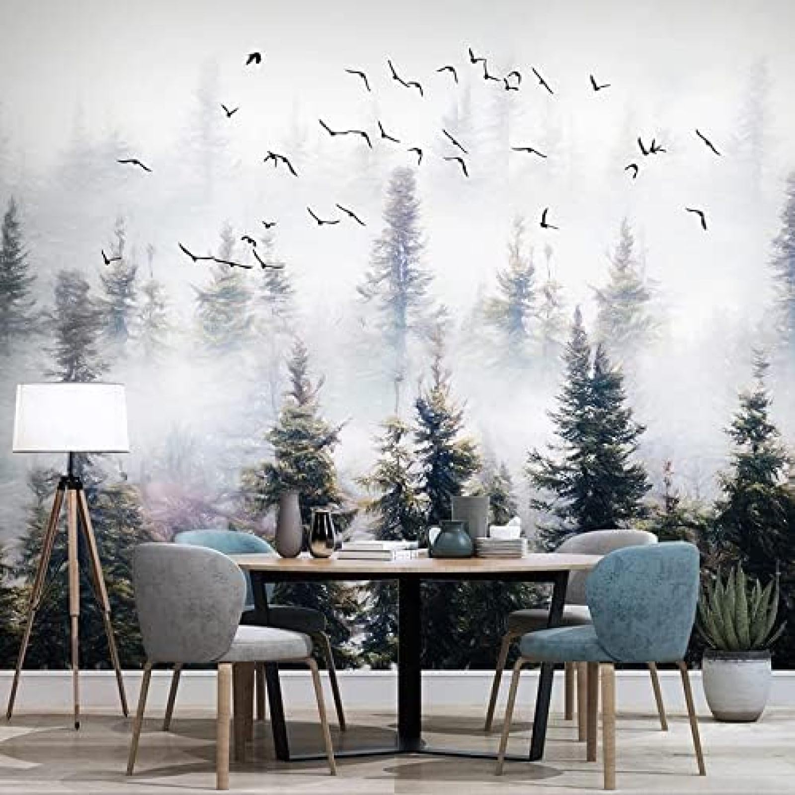 XLMING Handgezeichnete Wald Wolken Vögel 3D Tapete Wohnzimmer Sofa Schlafzimmer Esszimmer Home Dekoration Wand-300cm×210cm