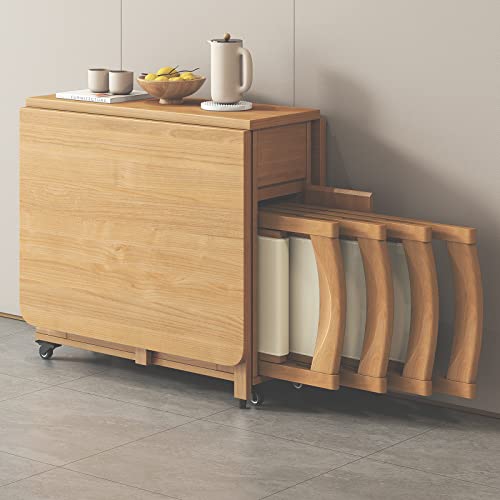 Klappbares Esstisch-Set, ausziehbarer klappbarer Esstisch mit 4 Stühlen, platzsparend, klappbarer Tisch aus massivem Holz für Küche, Esszimmer, Wohnzimmer, Restaurant, 1,3 m