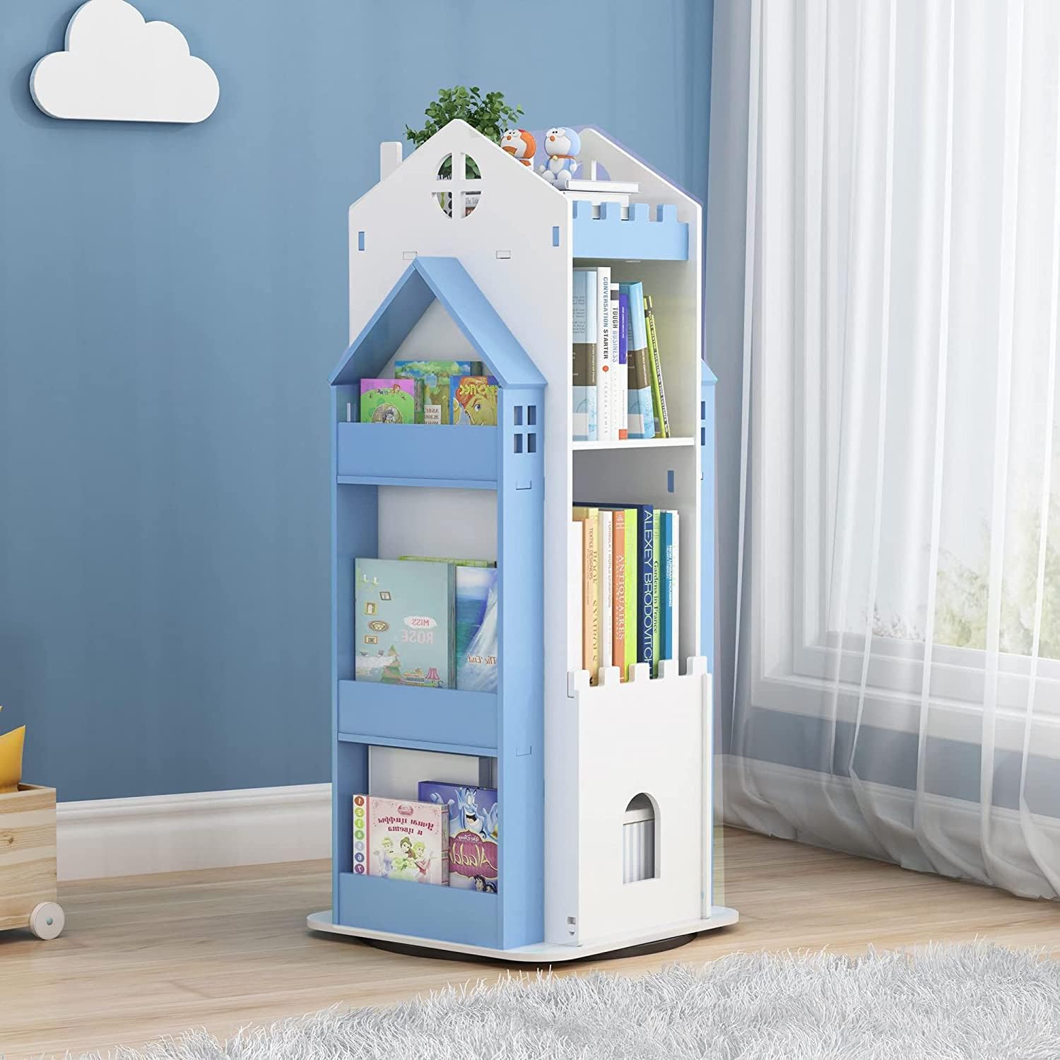 Nisorpa 3 Regale Drehbares Bücherregal Kreatives Schloss 360 Grad Drehbares Bücherregal Multifunktionales Home Bücherregal Kinder Hohe Bücherregal Boden Stehen Buch Aufbewahrung