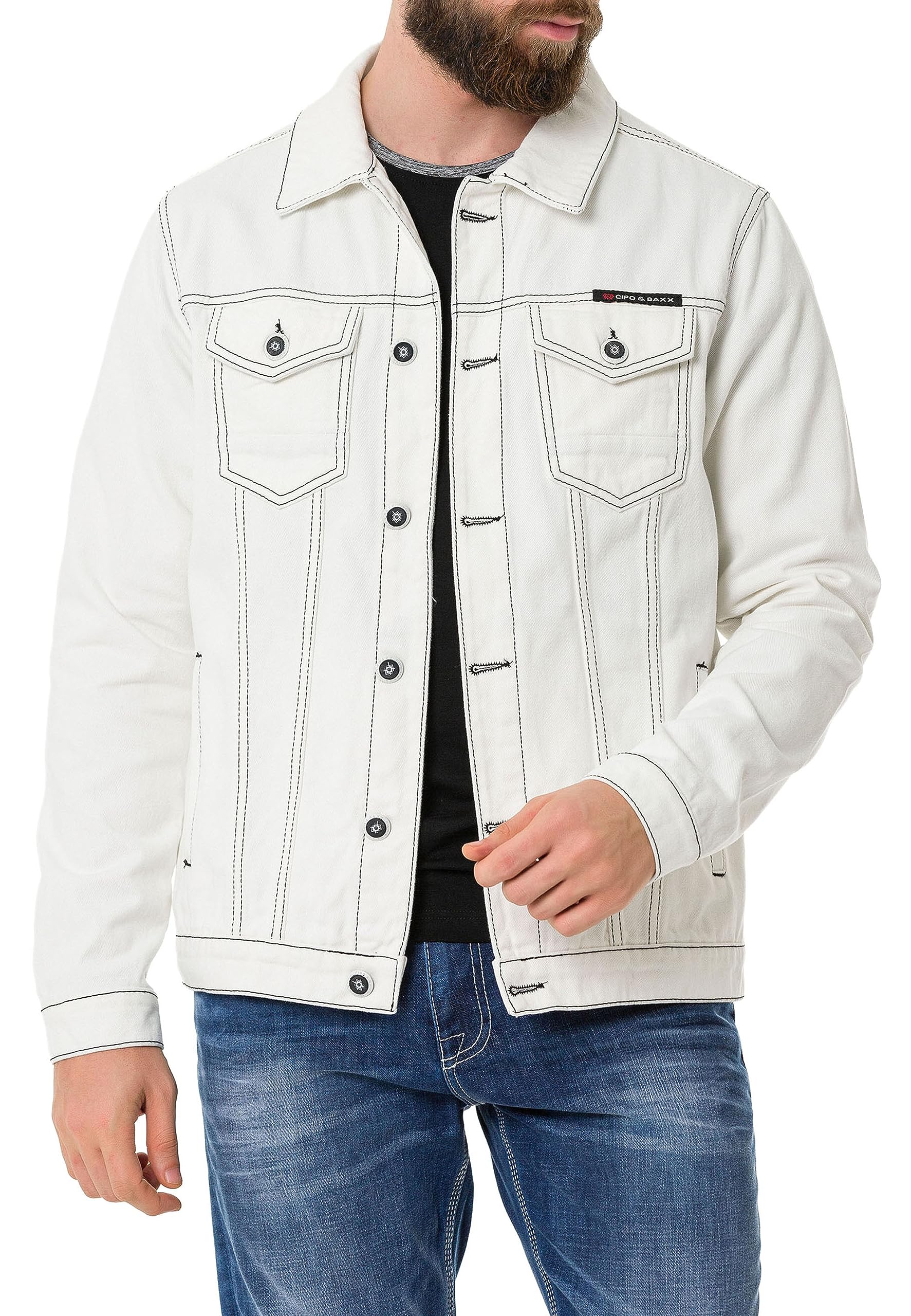 Cipo & Baxx Herren Jeans Jacke Übergangsjacke Baumwolle mit Taschen CJ289 Weiß L