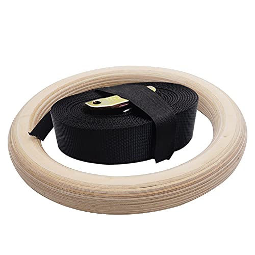 Gymnastik Ringe,Suspension Trainer System, Turnring for Kinder aus Holz, 25 mm, Fitnessring, verstellbare Gürtelschnalle, Indoor-Fitness, Heimspielplatz, Fitnessstudio, Turnring, Klimmzug(28mm Wood Ri