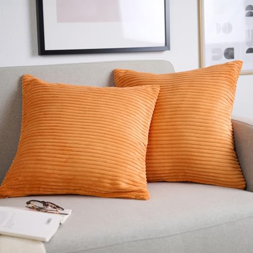 Blumtal 2er Set Kissenbezug 50x50 cm Orange – Kord Kissenhülle mit verstecktem Reißverschluss, weiche Cord Kissenbezüge - für Deko-Kissen Polster Sofakissen Zierkissen & Couchkissen