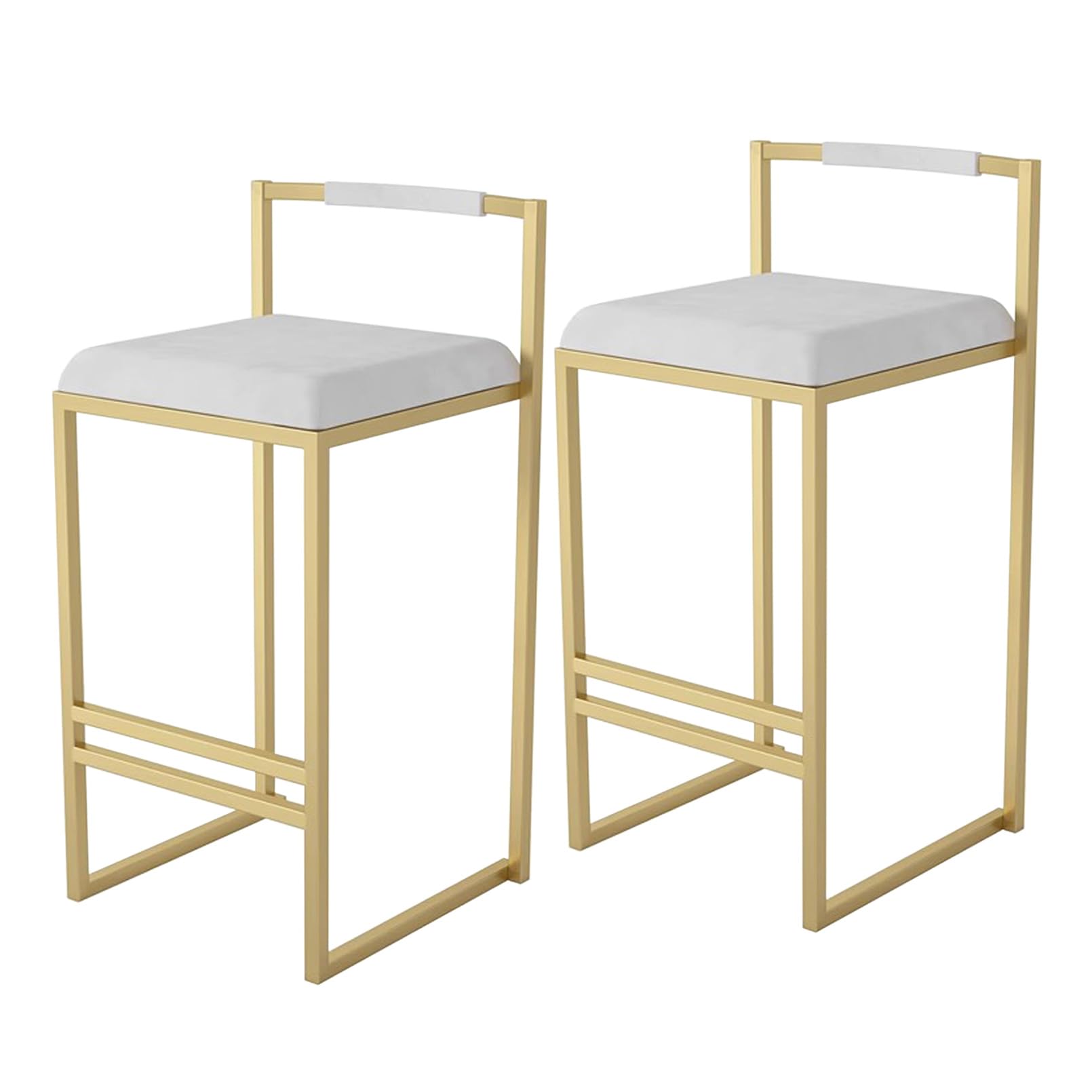 TBSZCM Barhocker, 2er-Set, Moderne Barhocker in Samthöhe, gepolsterte, bequeme Inselstühle mit Metallrahmen/-lehne für Küche/Zuhause, Pub/Esszimmer, Sitzhöhe 75 cm, weiß Run forward