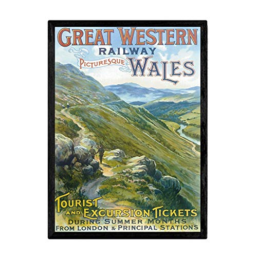 Nacnic Vintage-Poster von Wales, Dekoration für Innenräume, mit Vintage- und Werbebildern, Retro-Dekoration, Größe A3, mit Rahmen