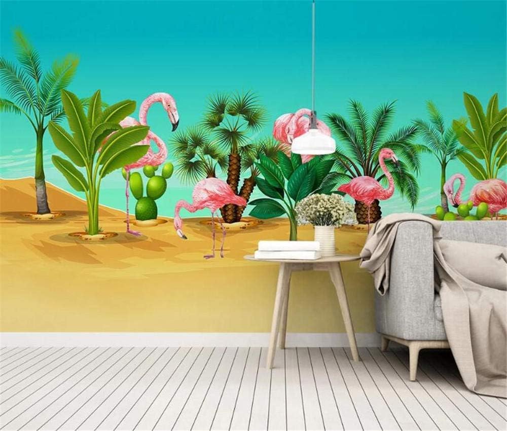 Grünpflanzen Flamingos 3D Tapete Poster Restaurant Schlafzimmer Wohnzimmer Sofa TV Dekorative Wand-300cm×210cm