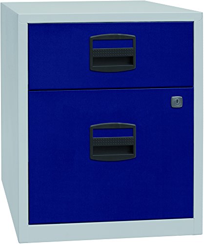 Bisley Home mobiler Beistellschrank PFA, 1 Universalschublade, 1 HR-Schublade, Metall, 505 Korpus Lichtgrau, Fronten Oxfordblau, 40 x 41.3 x 52.8 cm