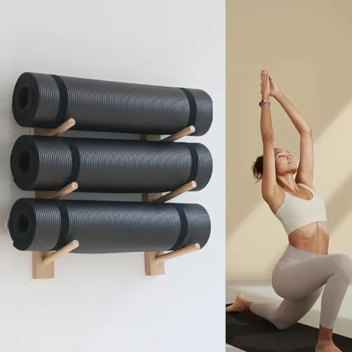 Yogamatten-Aufbewahrungsregal, Wandhalterung, 3/6/9 Regal, Yogamatten-Halter, Holz-Aufbewahrungsregal für Yogamatte/Schaumstoffrolle, Wandregal-Organizer für Yoga-Raum/Heim-Fitnessstudio-Dekor