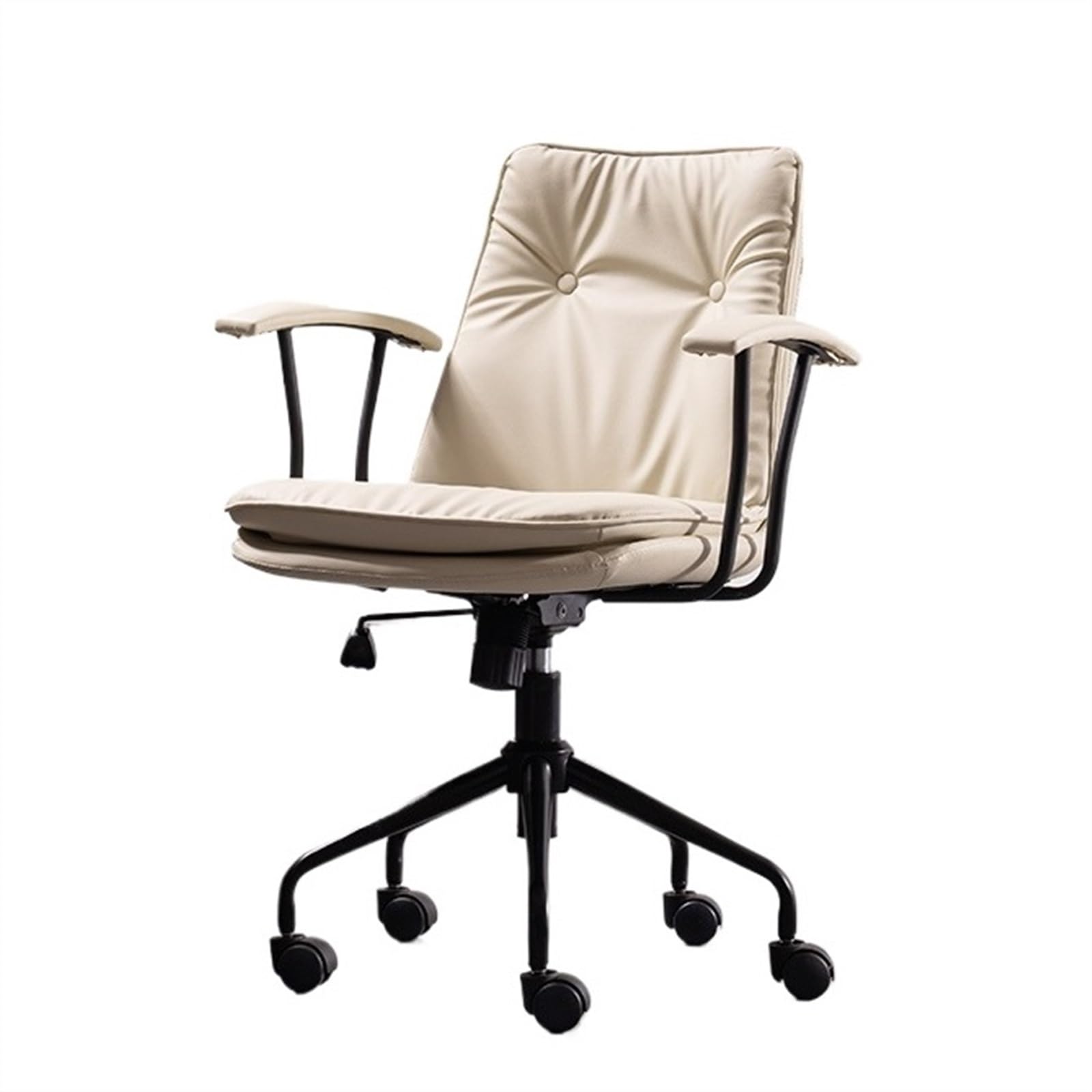 Bürostühle Bürostuhl aus PU-Leder, bequemer moderner Schreibtischstuhl for das Home-Office mit Rollen und schwarzem Metallfuß, ergonomischer Stuhl, verstellbarer Drehstuhl Schreibtischstuhl(Weiß)