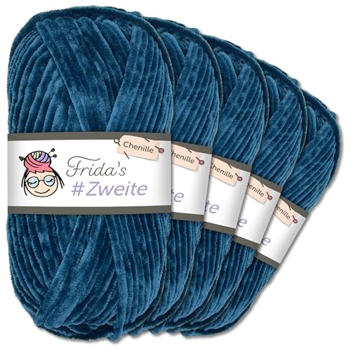 Frida`s #Zweite Wolle 5 x 100g Chenille Wolle Garn Amigurumi Stricken & Häkeln weich (21 - Dunkelblau)