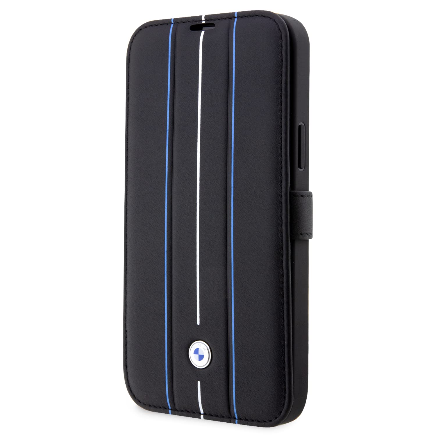 BMW BMBKP14L22RVSK Hülle für iPhone14 Pro 6,1" Schwarz Bookcase Leather Stamp Blue Lines