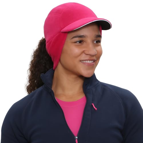 TrailHeads Mütze Damen – Fleece Cap Damen Pferdeschwanz – Wintermütze Damen - Trailblazer Reflektierende Sport Winter Mütze mit Loch für Zopf Damen - Magenta