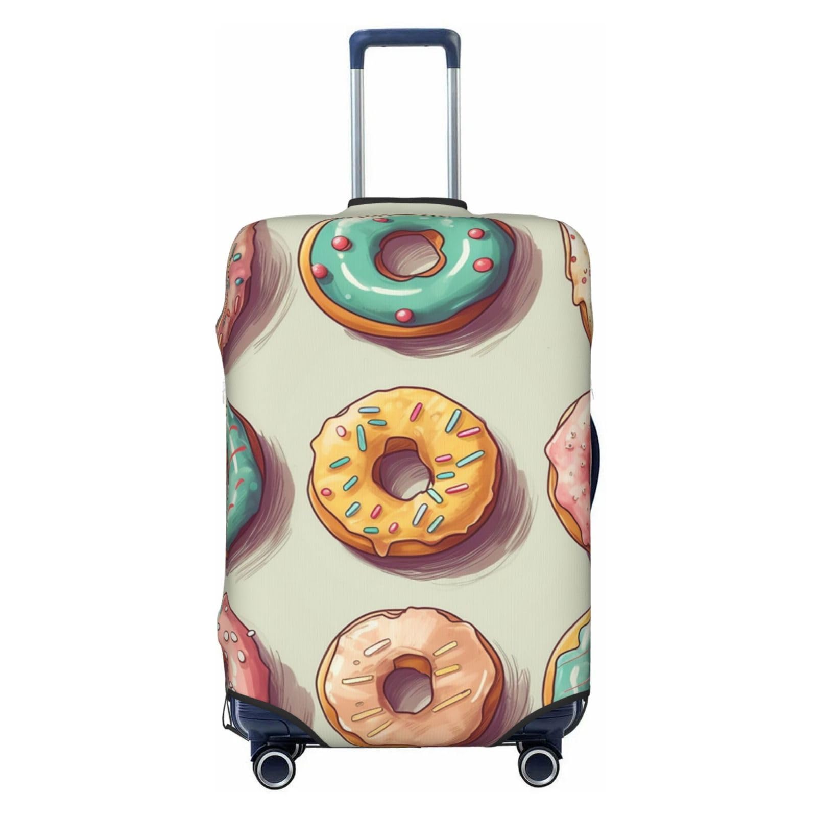 CSGJMYGS Reisegepäckabdeckung, elastisch, waschbar, modisch, kratzfest, Cartoon-Donuts, Koffer-Schutz, passend für 45,7 - 81,3 cm Gepäck, Schwarz , XL