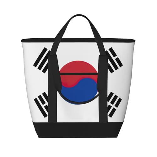 YQxwJL Isolierte Kühltasche mit Flagge der Republik Korea, großes Fassungsvermögen, Einkaufstasche, Reisetasche, Strand, wiederverwendbare Einkaufstasche für Erwachsene, Schwarz, Einheitsgröße