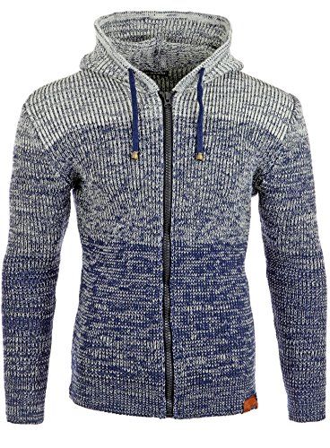 Reslad Strickjacke Herren Colorblock Kapuzen Cardigan Jacke RS-3109 Dunkelblau S