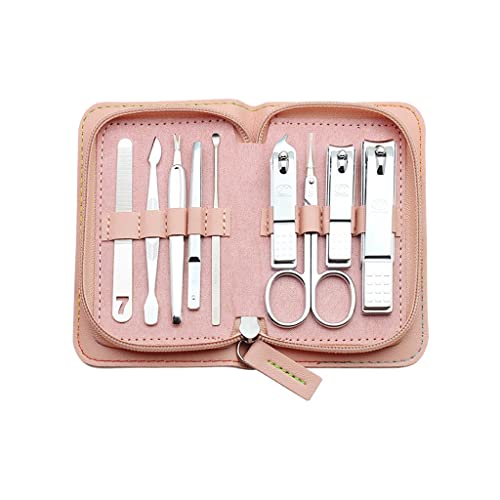 BONAD Zehennagelknipser 9-teiliger Nagel-Clipper-Kit Edelstahl-professionelle Pediküre-Maniküre-Kit Beauty-Tool-Schönheits-Kit mit Pu. Lederabdeckung Unisex. Nagelknipser-Set (Color : Pink1)