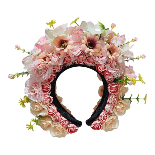 SUMMITDRAGON Blumenkopfschmuck im chinesischen Stil, elegante Blumen-Haarbänder, künstlerische Seidenblumen-Kopfbedeckung, Haargirlanden für Frauen