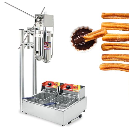 lwjunmm Kommerzielle Churro Maker Maschine Handkurbel Edelstahl Professionelle Churro Maker Home Vertikale Typ Manuelle Spanische Donuts Churros Fill Maschine für Restaurants (6L / Fritteuse),B