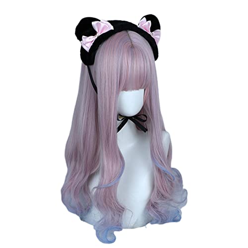 Dienstmädchen-Accessoires, Spinnband mit Haaren, Cartoon Bär Ohr Form Stirnbänder Make-Up Dusche Haarband mit Schleife Haar Zubehör Cosplay Kopfschmuck Foto Requisiten (Color : BK)