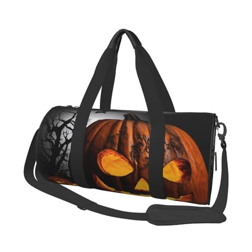 Halloween-Kürbis-Reisetasche, Handgepäcktasche, Wochenendtasche, Übernachtungstasche, Sport, Turnbeutel für Damen und Herren, faltbar, runde Reisetasche für Reisen, Sport, Fitnessstudio, Schwarz,