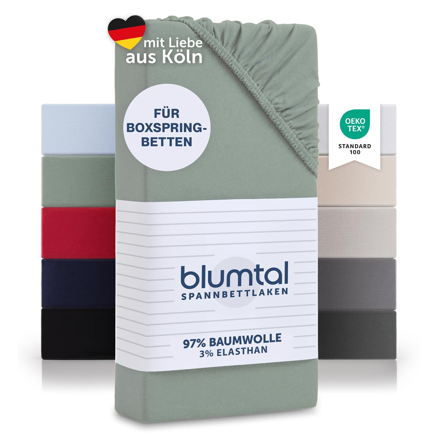 Blumtal Luxus Spannbettlaken 200x200 Boxspringbett 2er Set bis 40cm Höhe - Oeko-Tex Zertifizierte Baumwoll Bettlaken 200x200 Boxspringbett - Spannbettlaken 200x200 Baumwolle - Summer Green