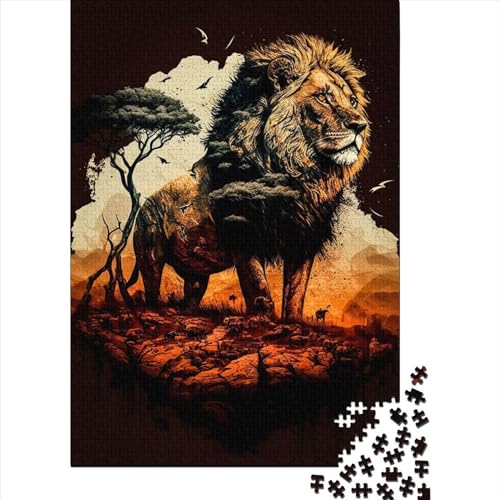 1000-teiliges Puzzle für Erwachsene, König der Löwen im Dschungel, lustiges Puzzle für Erwachsene, 1000-teiliges Holzpuzzle für Erwachsene und Teenager, 75 x 50 cm