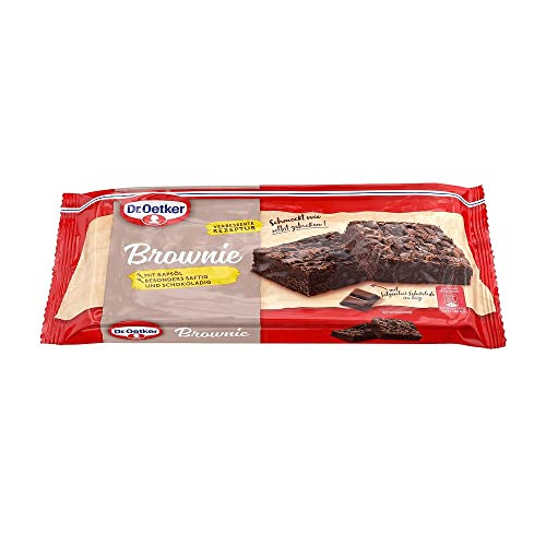 Dr. Oetker fertiger Brownie, 6 x 300 g, dunkler Rührkuchen mit Schokoladenstückchen & Kakao, sofort verzehrfertig, Schokokuchen für spontane Anlässe, wie selbstgebacken